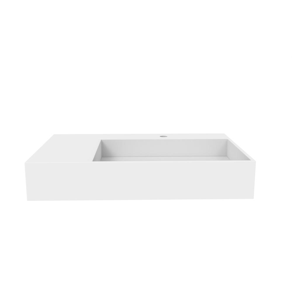 Right Basin Wall-Mounted  Single Bathroom Sink  in White. Picture 4