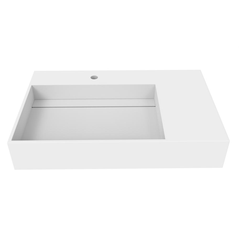 Left Basin Wall-Mounted  Single Bathroom Sink  in White. Picture 1
