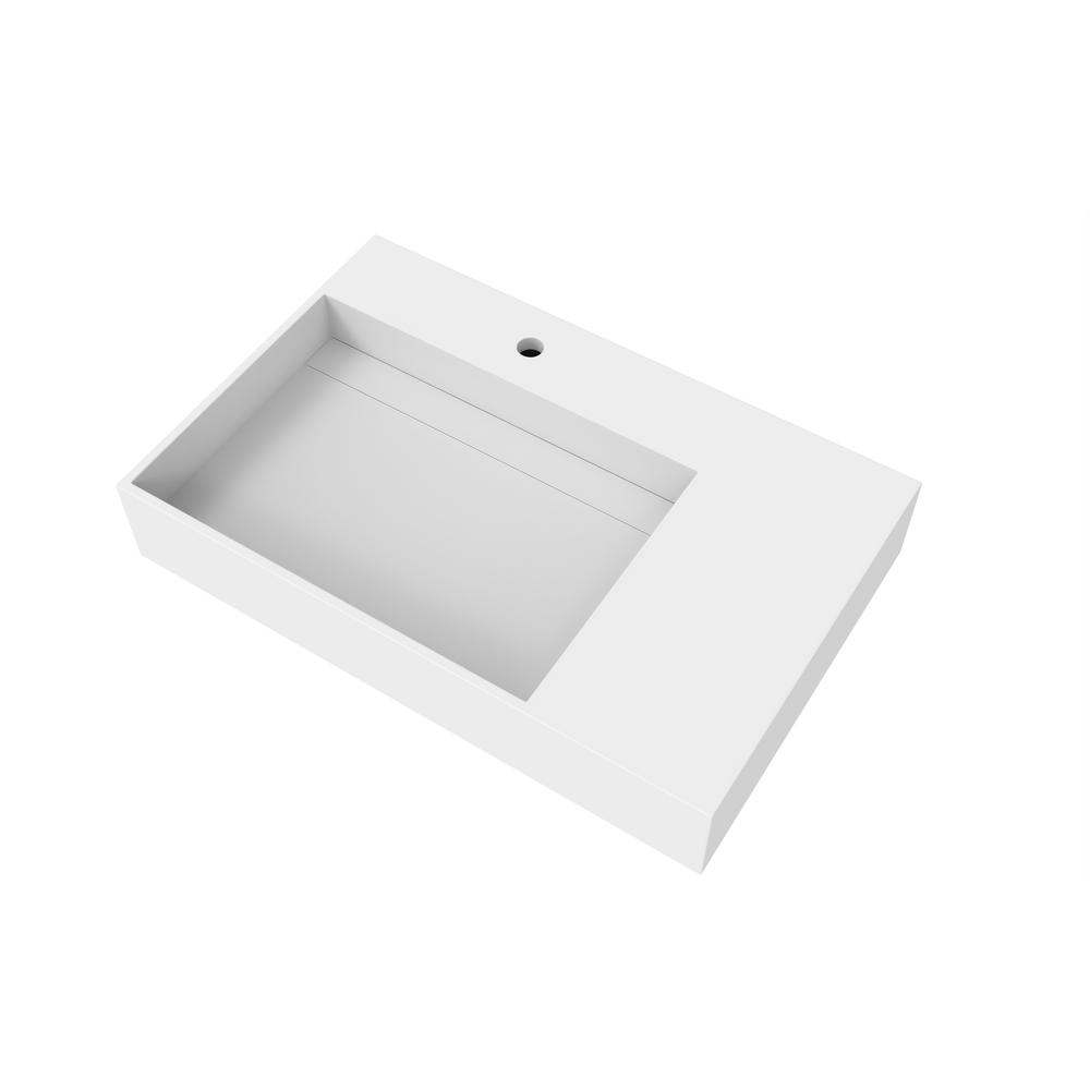 Left Basin Wall-Mounted  Single Bathroom Sink  in White. Picture 2