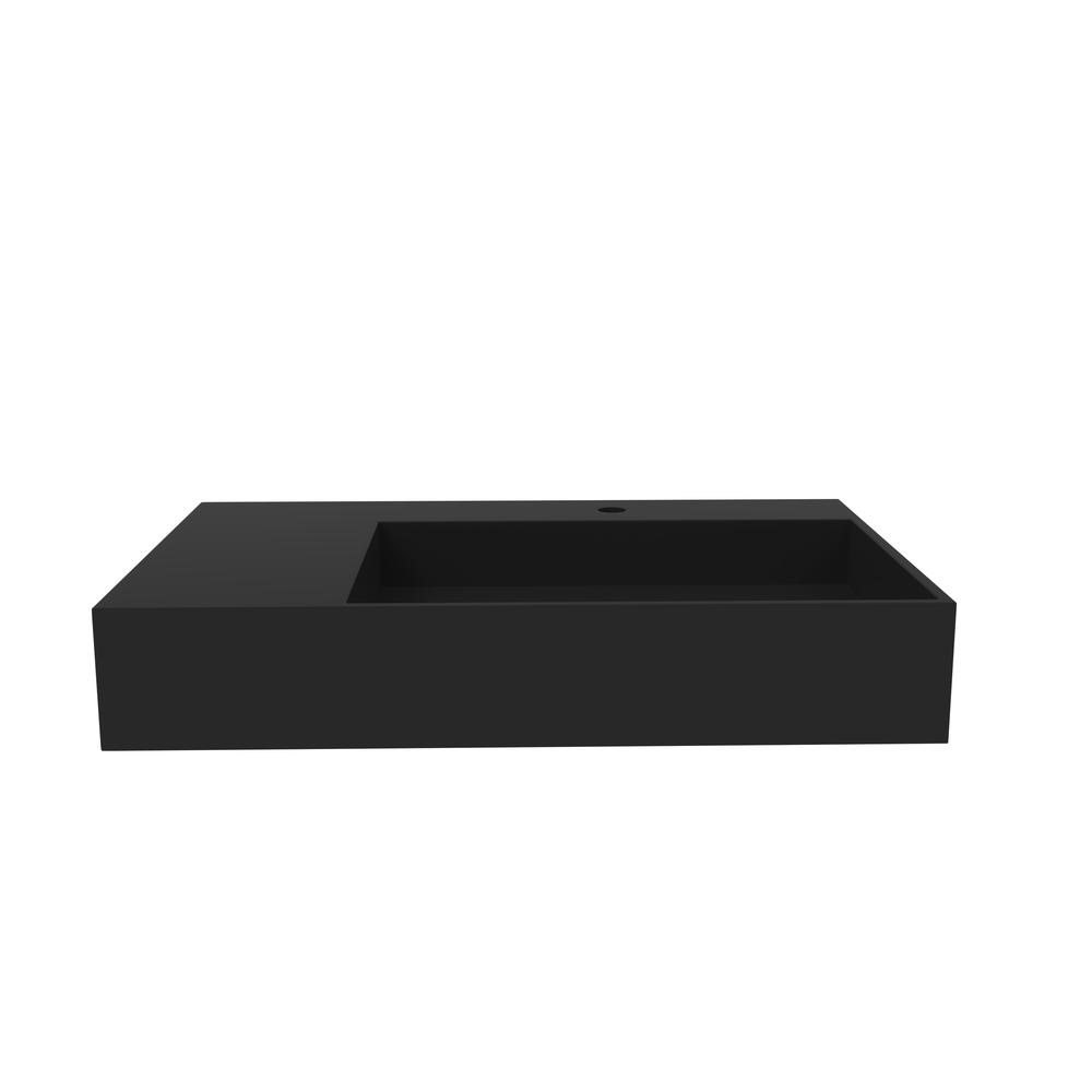 Right Basin Wall-Mounted  Single Bathroom Sink  in Black. Picture 4