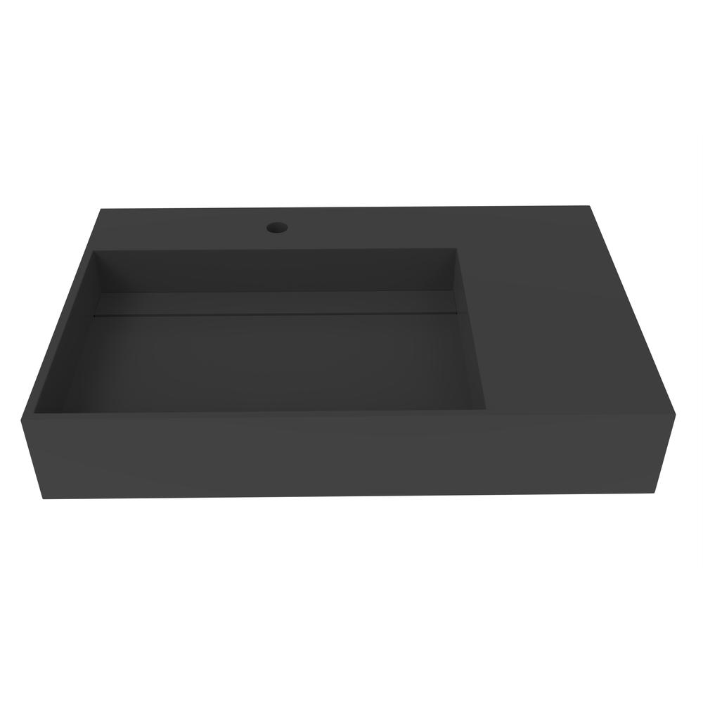 Left Basin Wall-Mounted  Single Bathroom Sink in Black. Picture 1