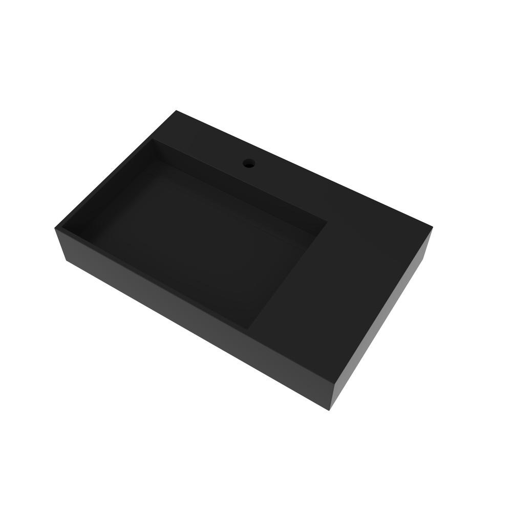 Left Basin Wall-Mounted  Single Bathroom Sink in Black. Picture 2