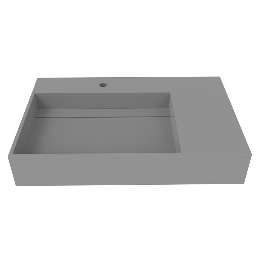 Left Basin Wall-Mounted  Single Bathroom Sink  in Gray. Picture 1