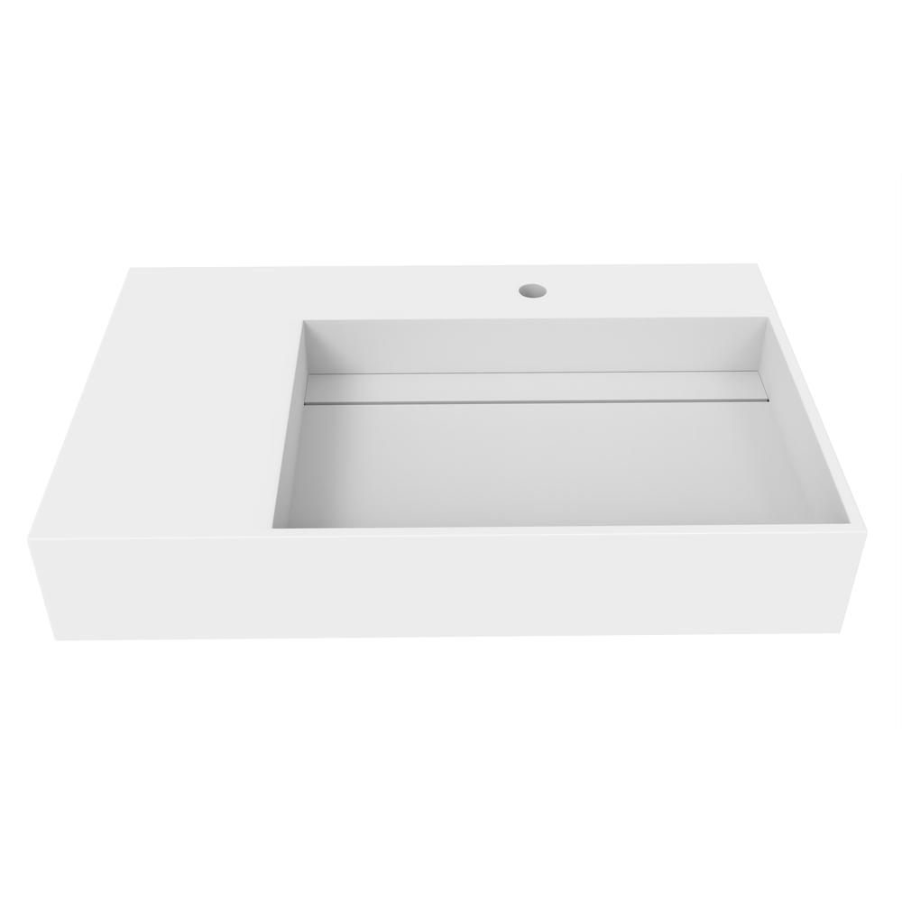 Right Basin Wall-Mounted  Single Bathroom Sink  in White. Picture 1