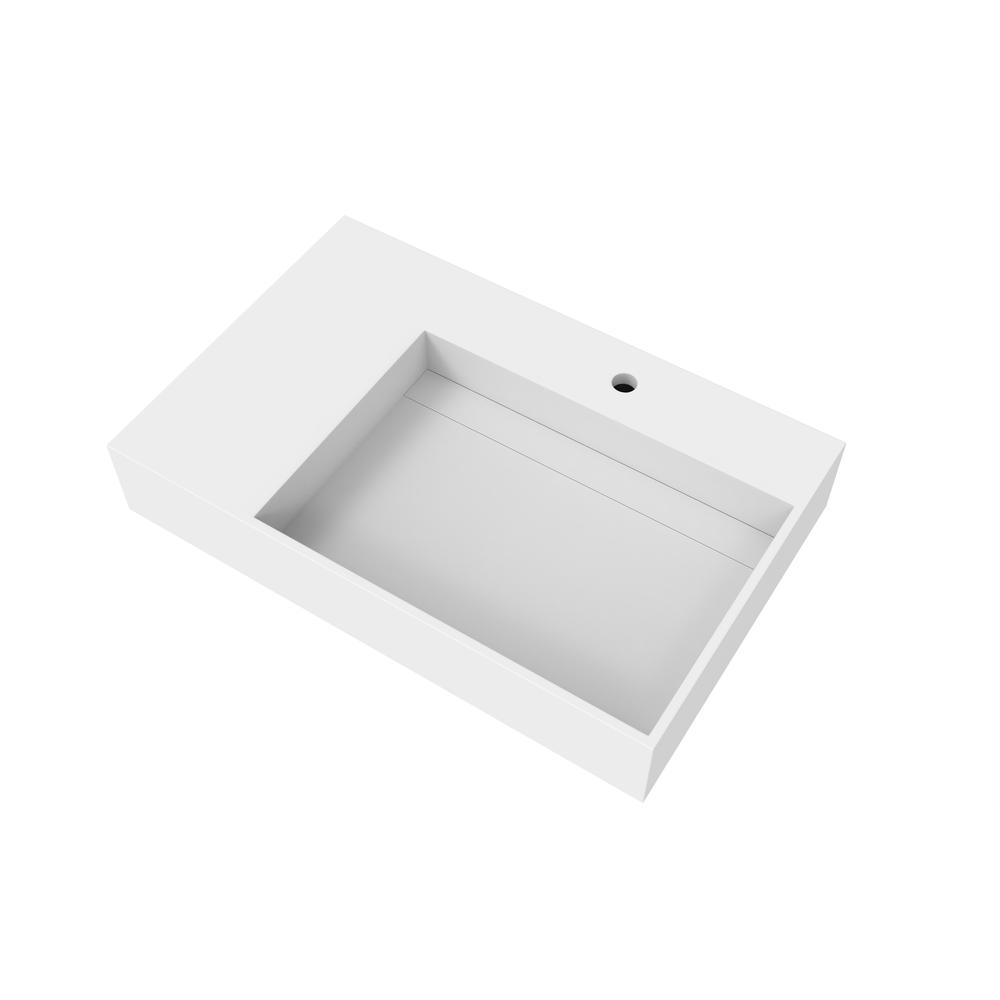 Right Basin Wall-Mounted  Single Bathroom Sink  in White. Picture 2
