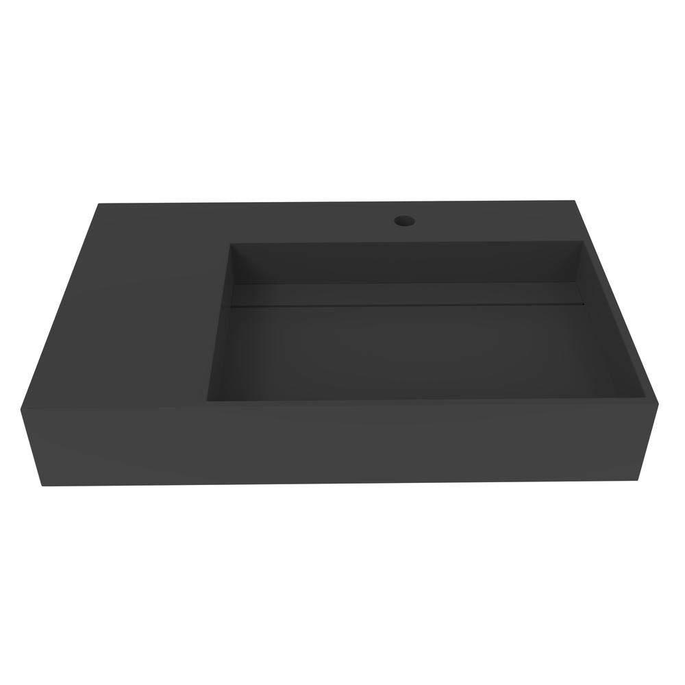 Right Basin Wall-Mounted  Single Bathroom Sink  in Black. Picture 1