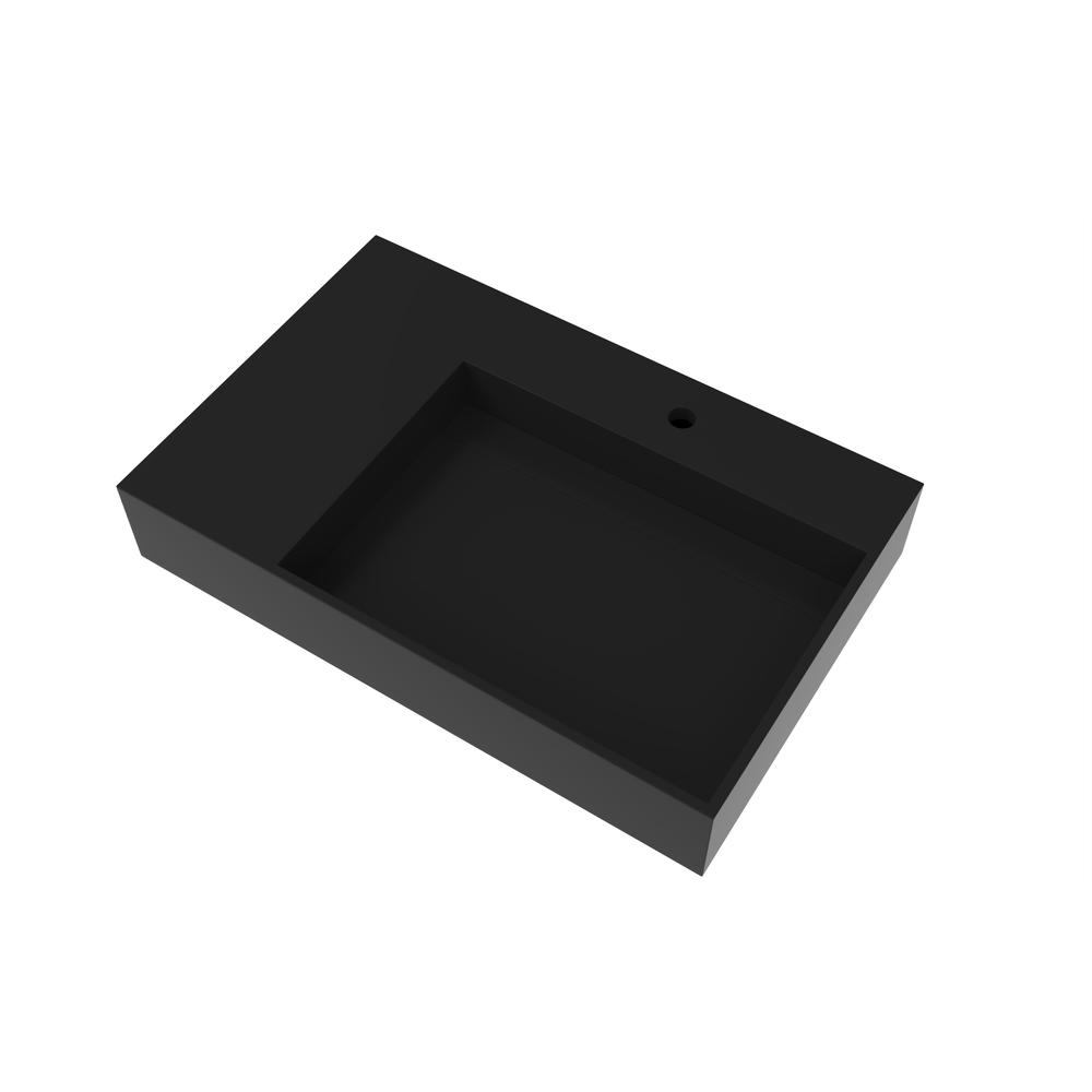 Right Basin Wall-Mounted  Single Bathroom Sink  in Black. Picture 2