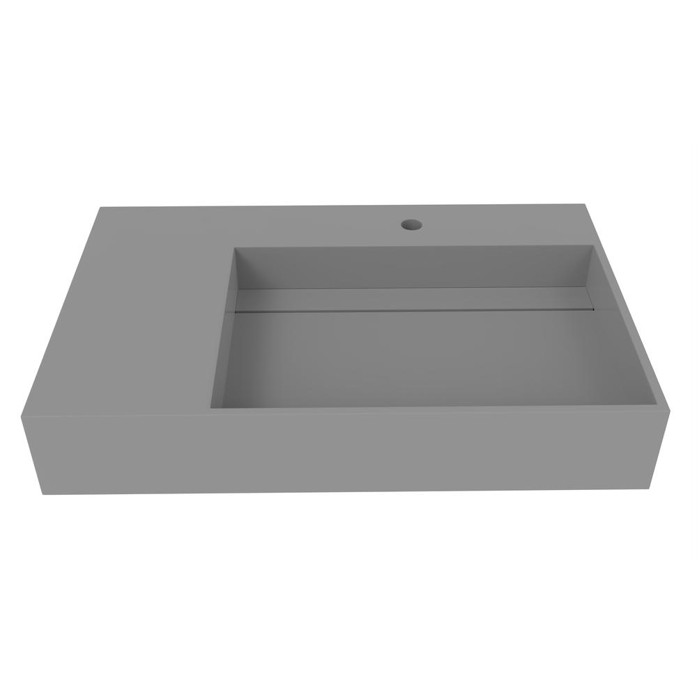 Right Basin Wall-Mounted  Single Bathroom Sink  in Gray. Picture 1