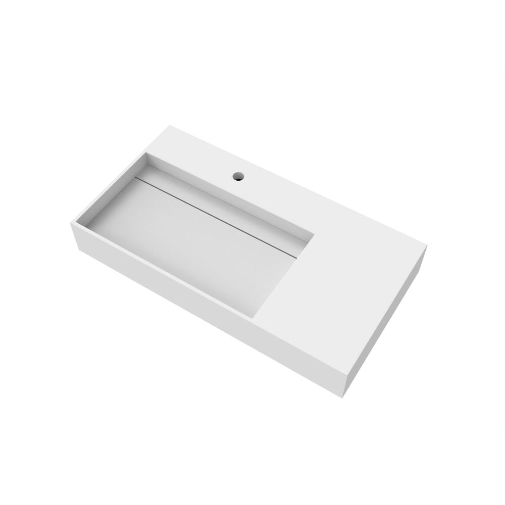 Left Basin Wall-Mounted  Single Bathroom Sink  in White. Picture 4