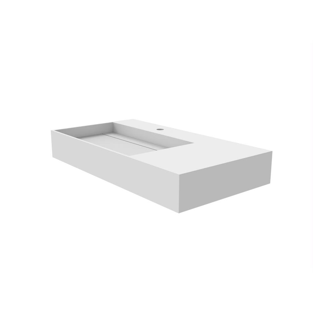 Left Basin Wall-Mounted  Single Bathroom Sink  in White. Picture 2