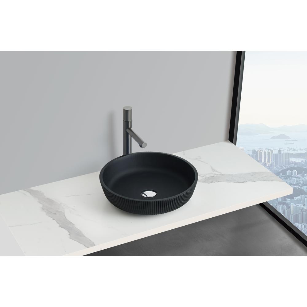 Yale Modern Striped Black Tempered Glass Crystal Round Vessel Sink - 17 in.. Picture 6