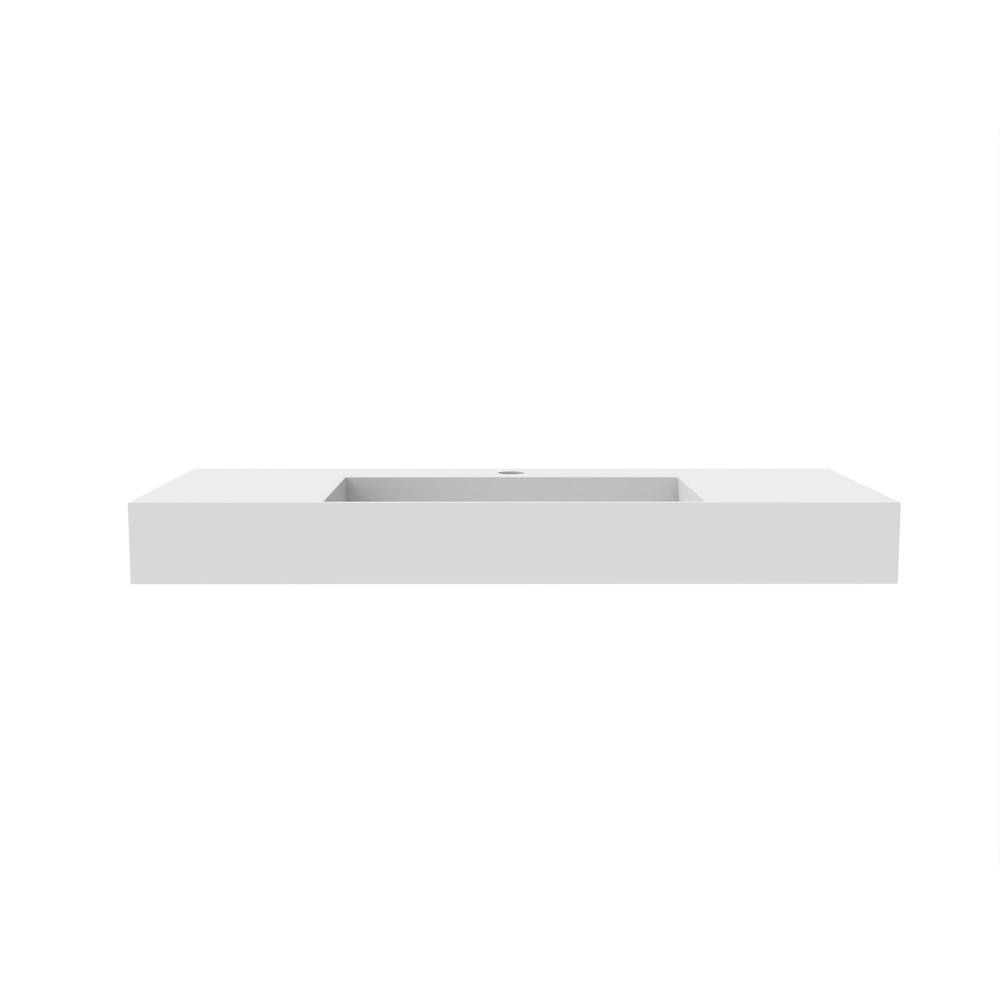 Wall-Mounted  Single Bathroom Sink with Concealed Drain Plate in White. Picture 4