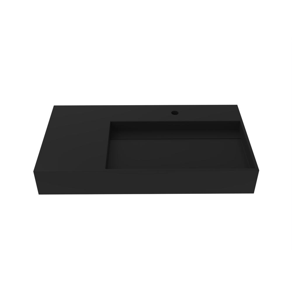Right Basin Wall-Mounted  Single Bathroom Sink  in Black. Picture 1