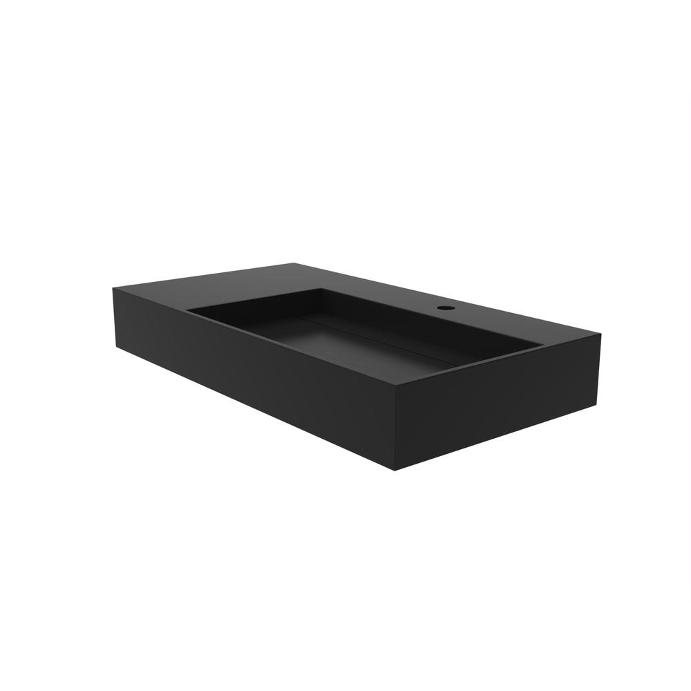Right Basin Wall-Mounted  Single Bathroom Sink  in Black. Picture 3