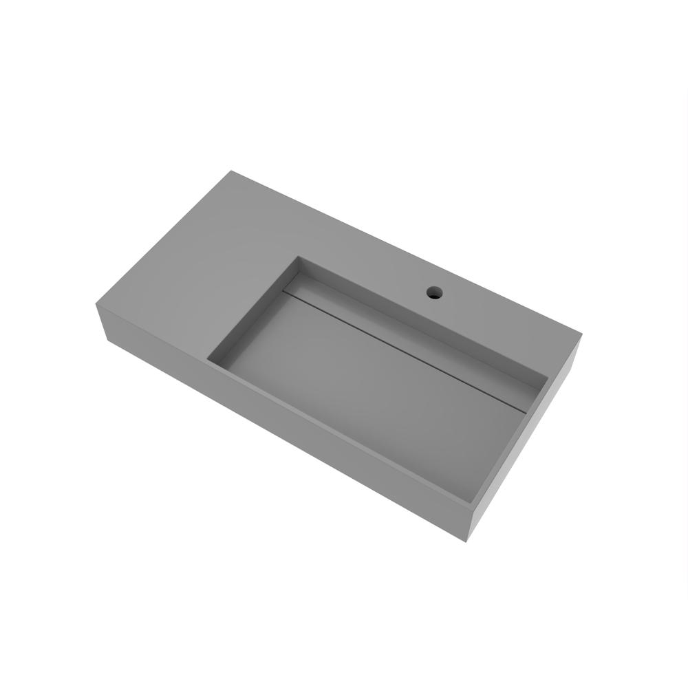 Right Basin Wall-Mounted  Single Bathroom Sink  in Gray. Picture 2