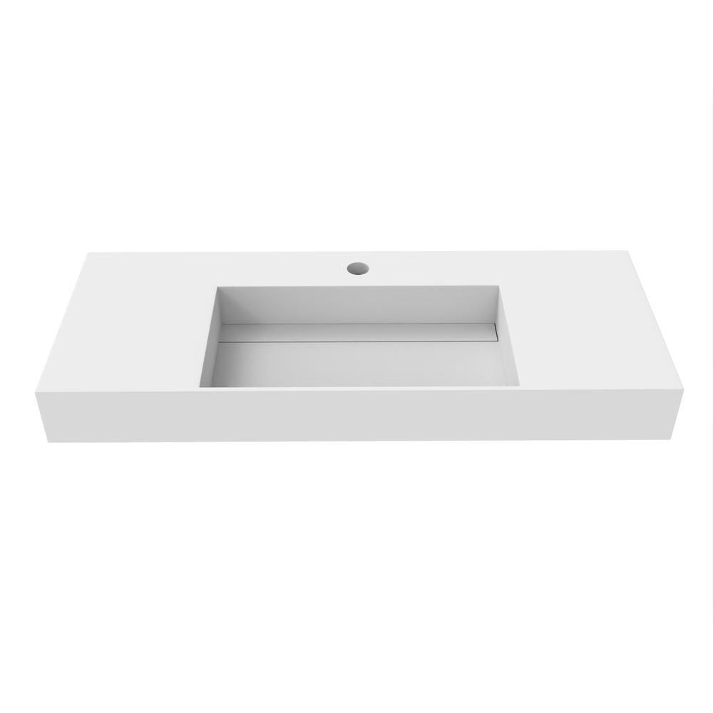 Wall-Mounted  Single Bathroom Sink with Concealed Drain Plate in White. Picture 1
