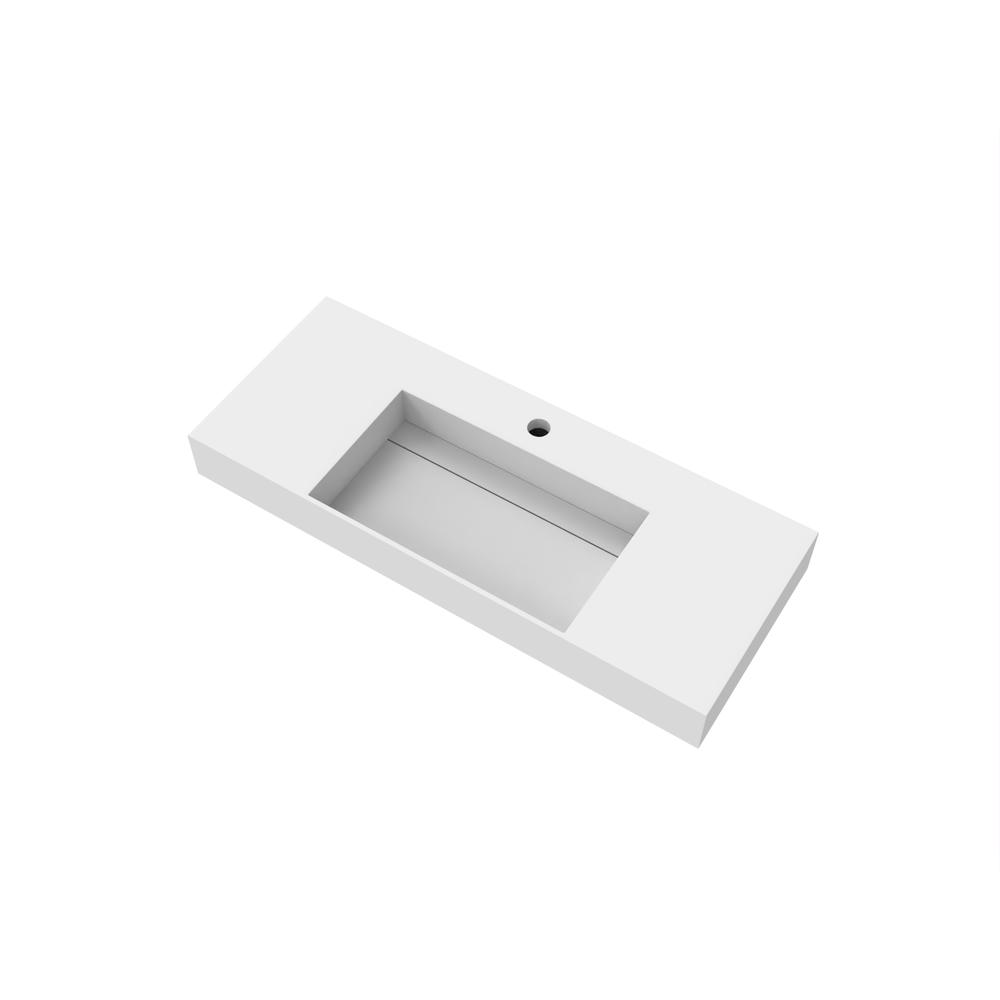 Wall-Mounted  Single Bathroom Sink with Concealed Drain Plate in White. Picture 3