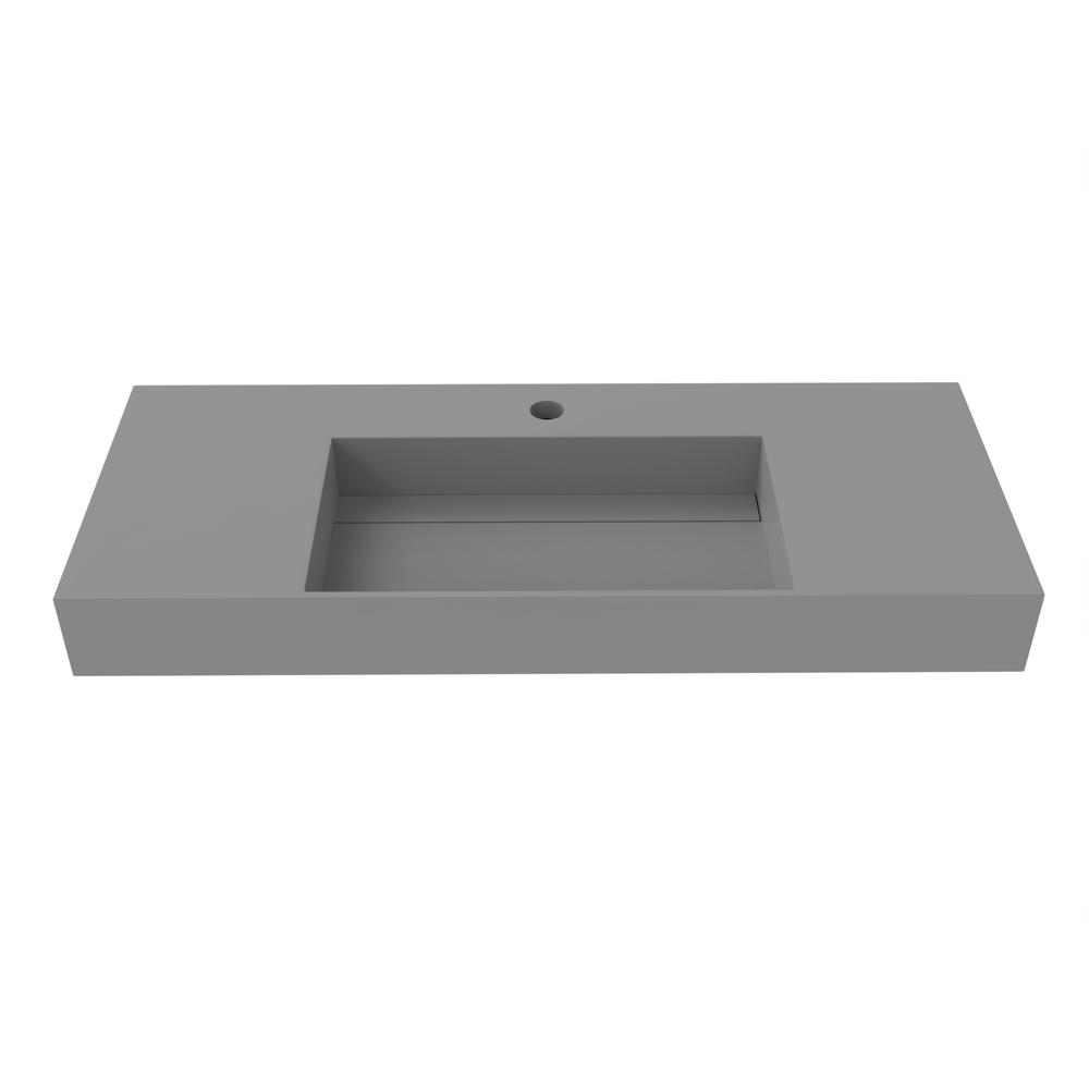 Wall-Mounted  Single Bathroom Sink with Concealed Drain Plate in Gray. Picture 1