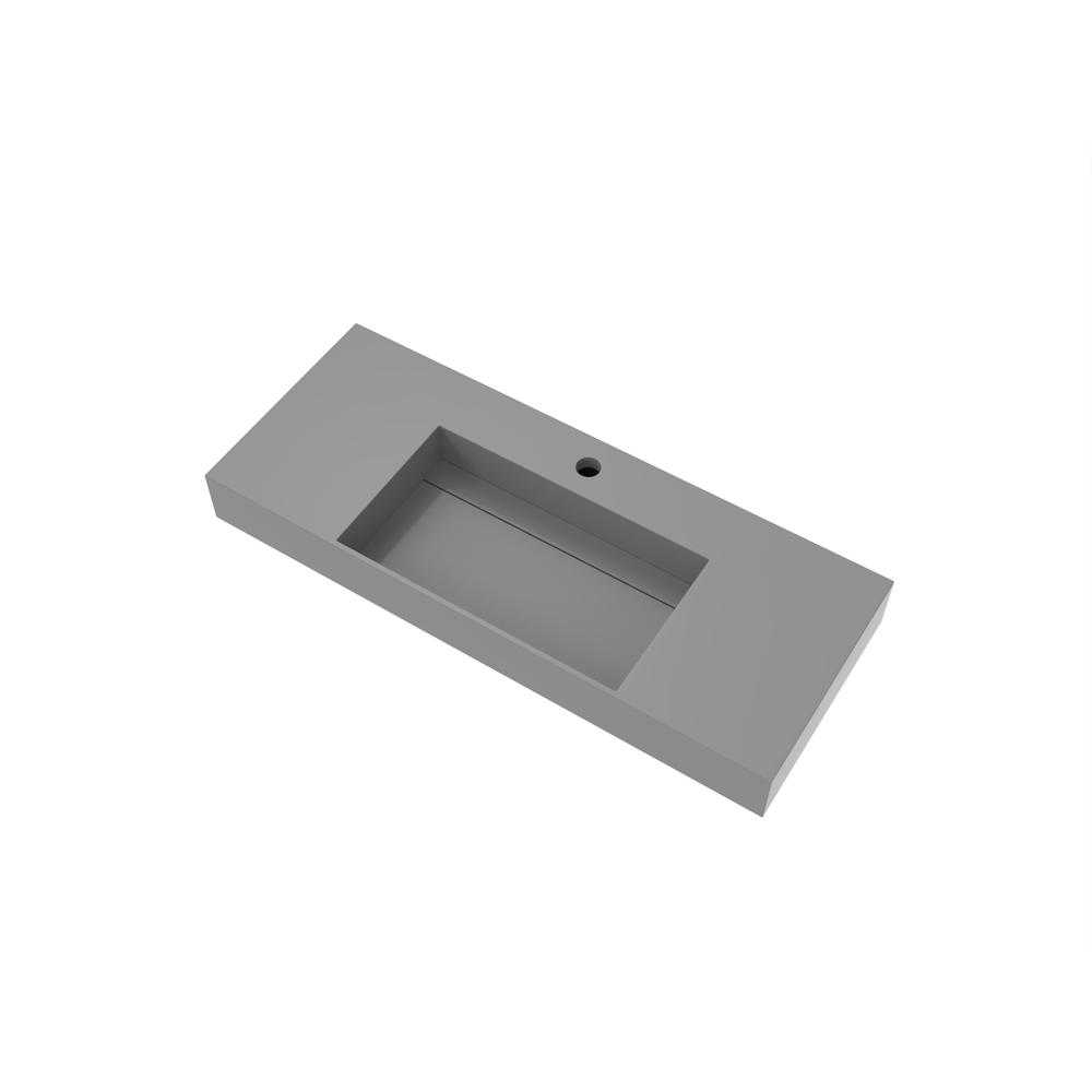 Wall-Mounted  Single Bathroom Sink with Concealed Drain Plate in Gray. Picture 2