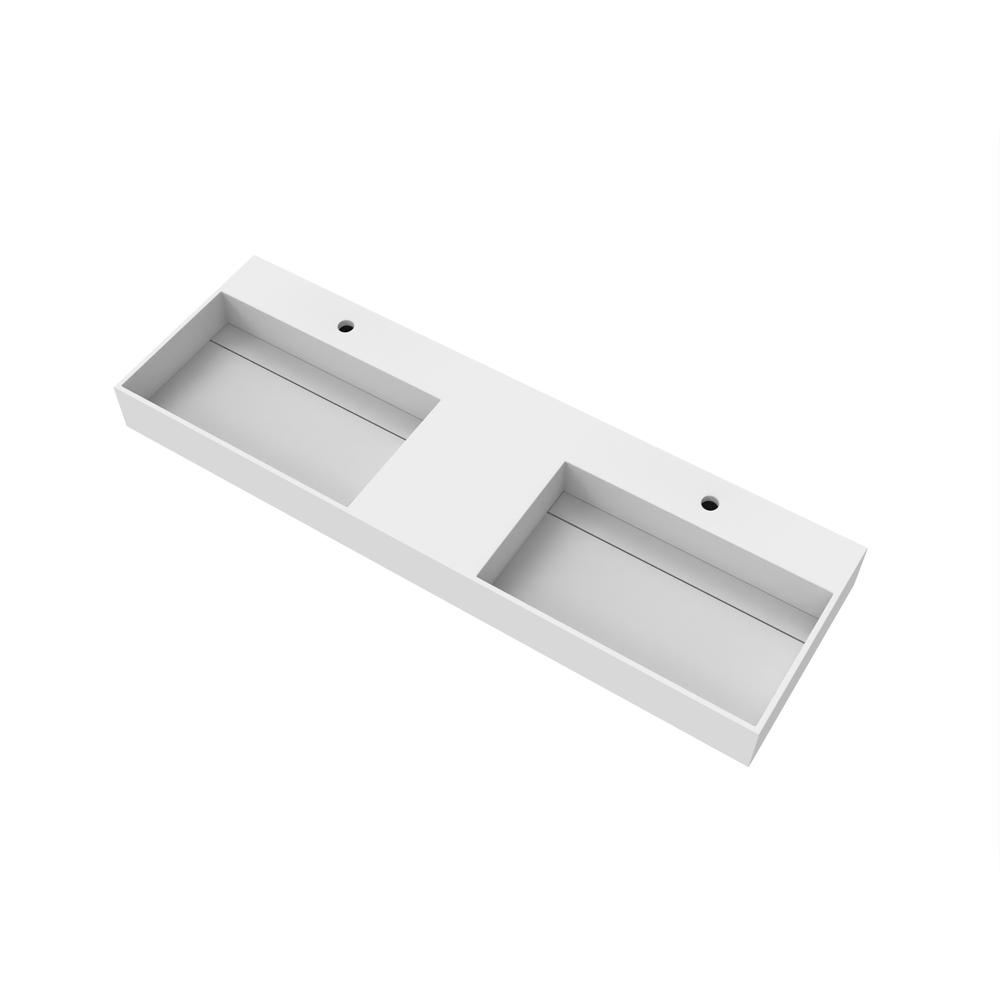 Wall-Mounted  Double Bathroom Sink with Concealed Drain Plate in White. Picture 2