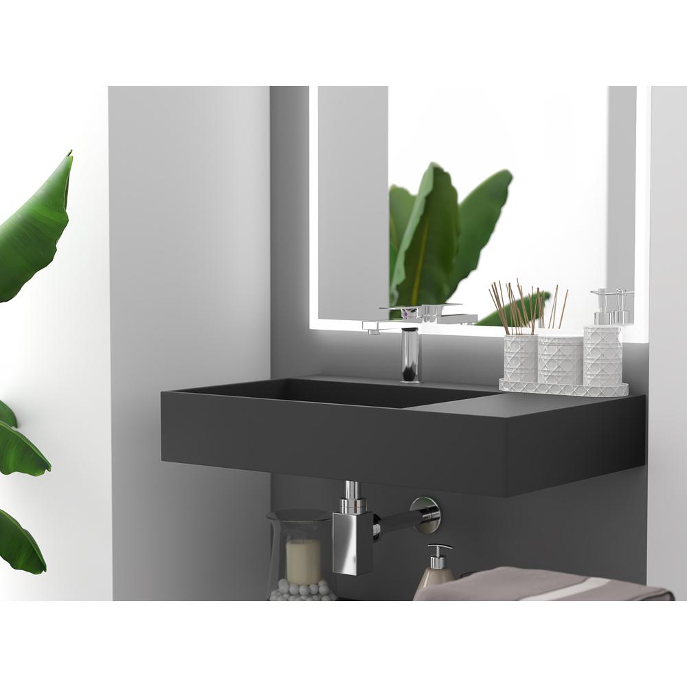 Left Basin Wall-Mounted  Single Bathroom Sink in Black. Picture 5