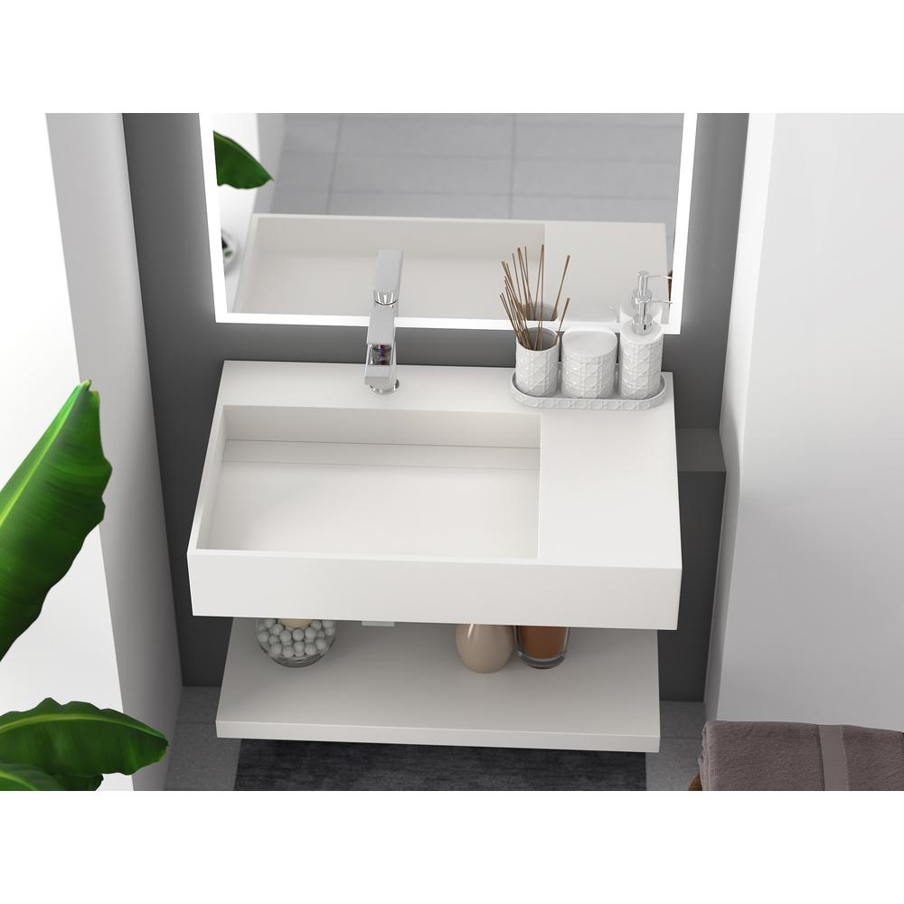 Left Basin Wall-Mounted  Single Bathroom Sink  in White. Picture 6