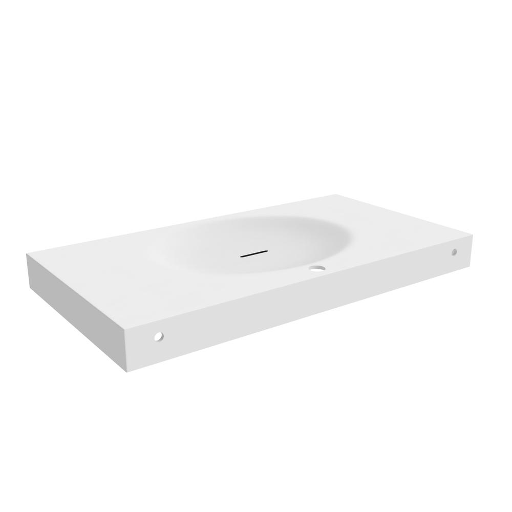 Thin Wall Mount Shallow Basin Single Bathroom Sink in White. Picture 4