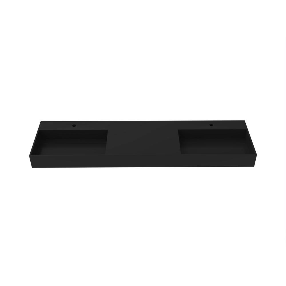 Wall-Mounted  Double Bathroom Sink with Concealed Drain Plate in Black. Picture 1