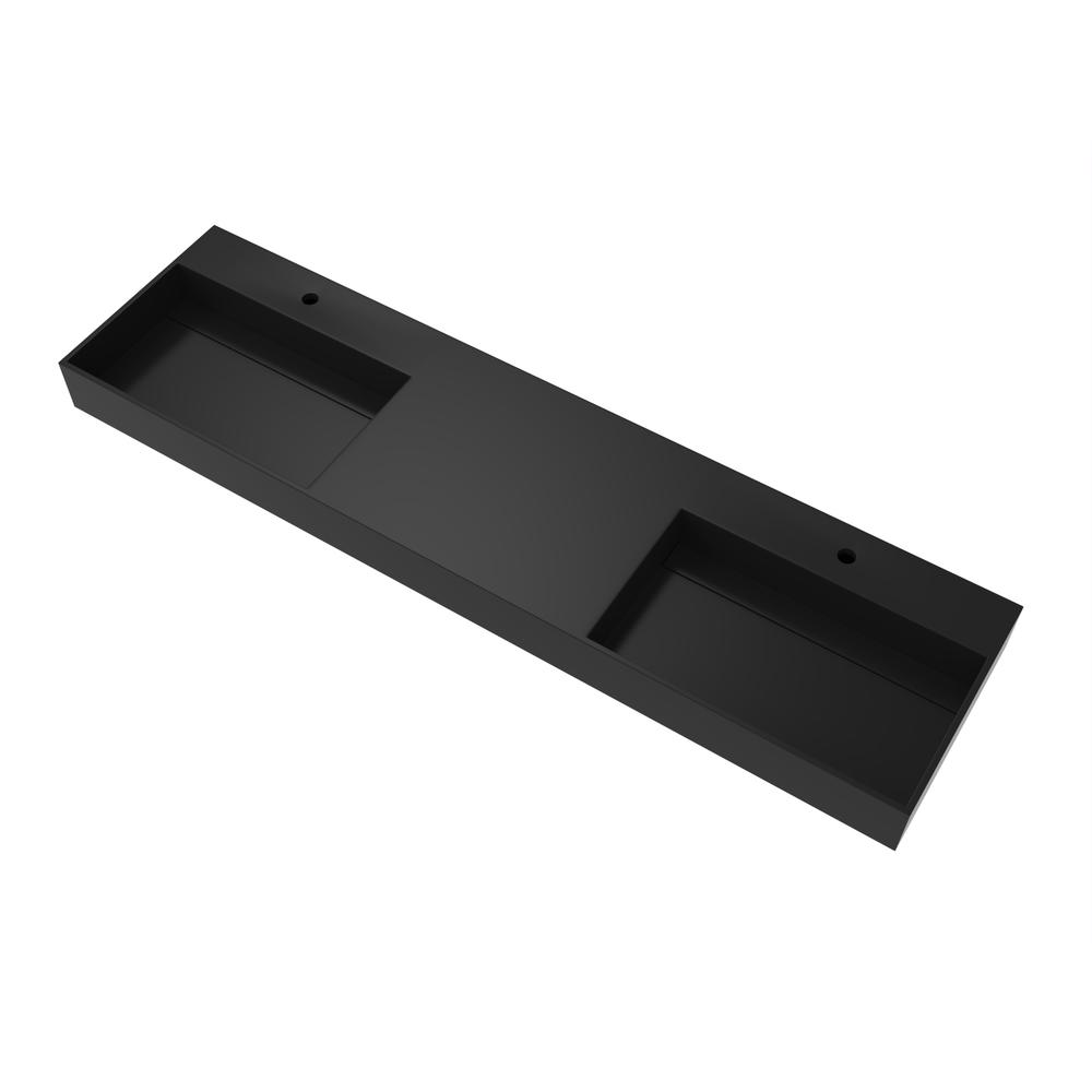 Wall-Mounted  Double Bathroom Sink with Concealed Drain Plate in Black. Picture 2