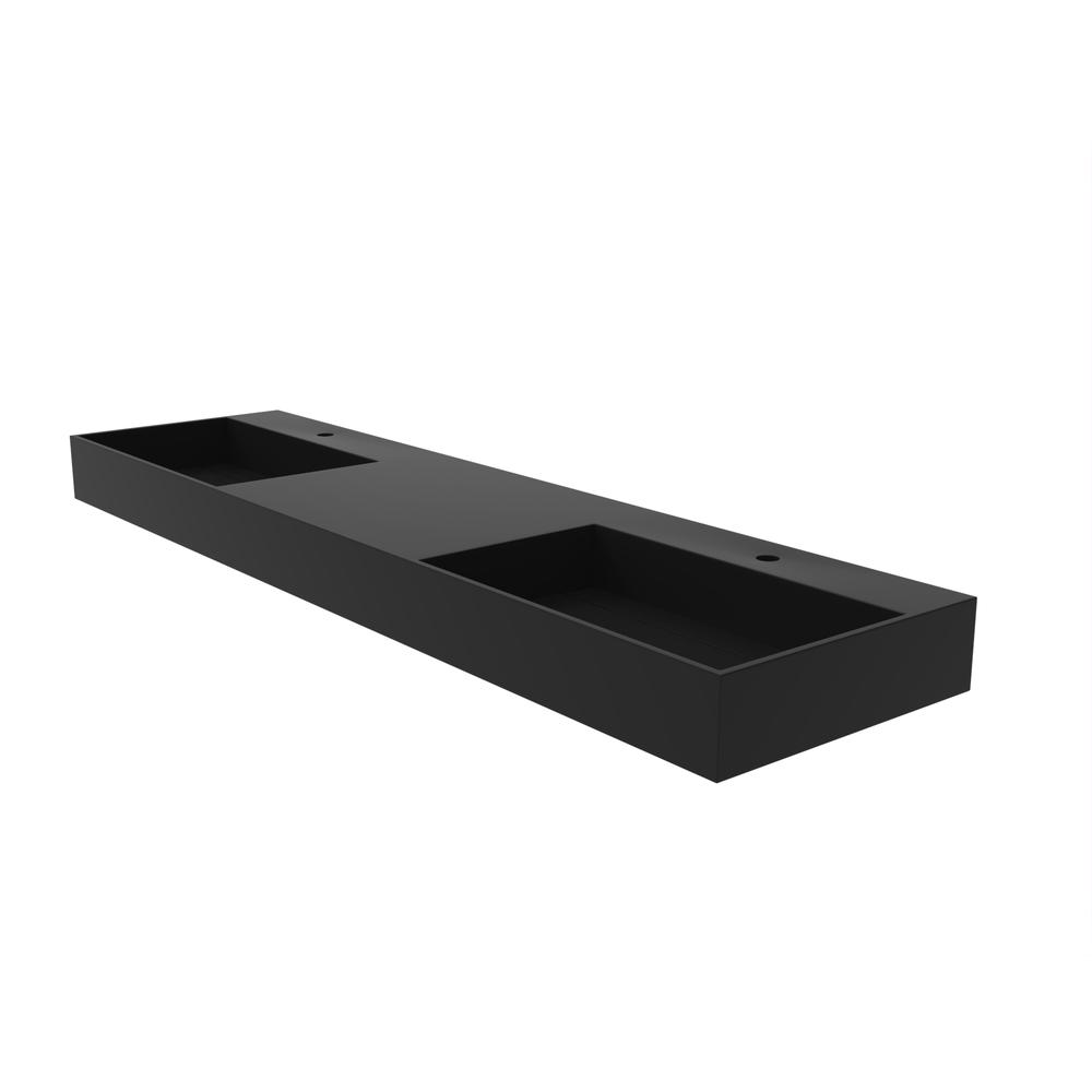 Wall-Mounted  Double Bathroom Sink with Concealed Drain Plate in Black. Picture 3