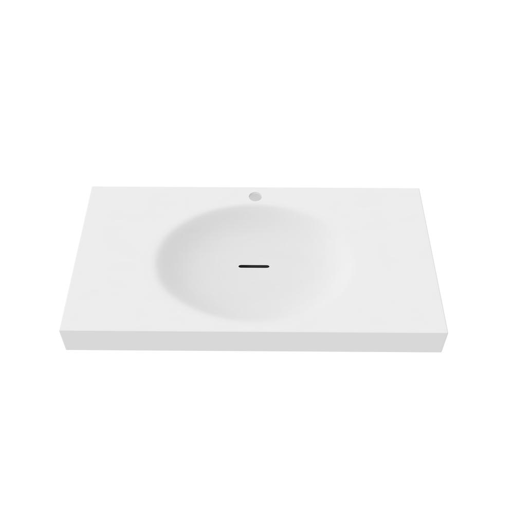 Thin Wall Mount Shallow Basin Single Bathroom Sink in White. Picture 1