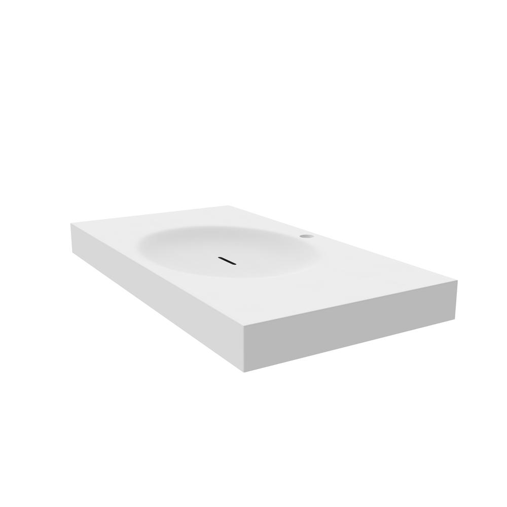Thin Wall Mount Shallow Basin Single Bathroom Sink in White. Picture 3