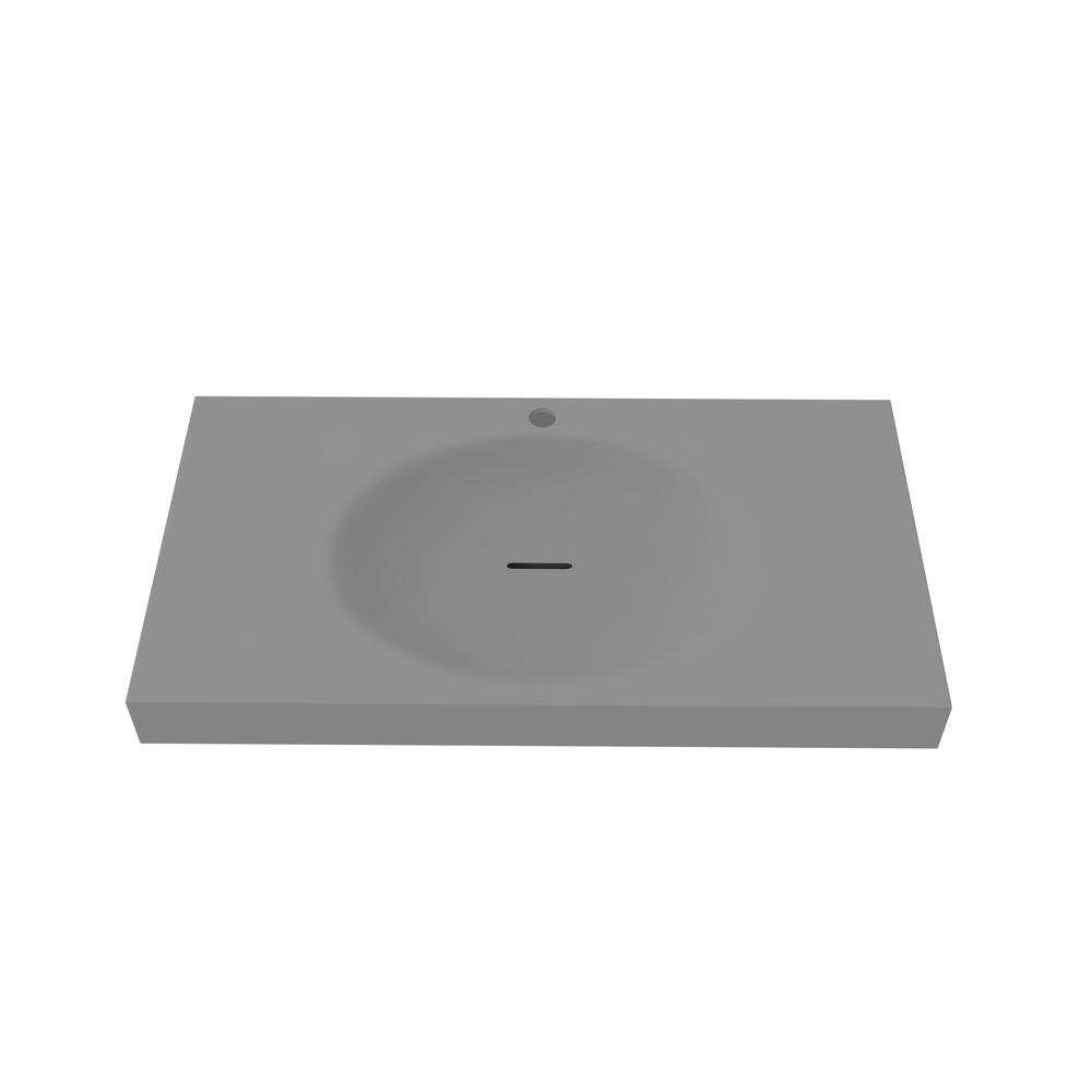Thin Wall Mount Shallow Basin Single Bathroom Sink in Gray. Picture 1