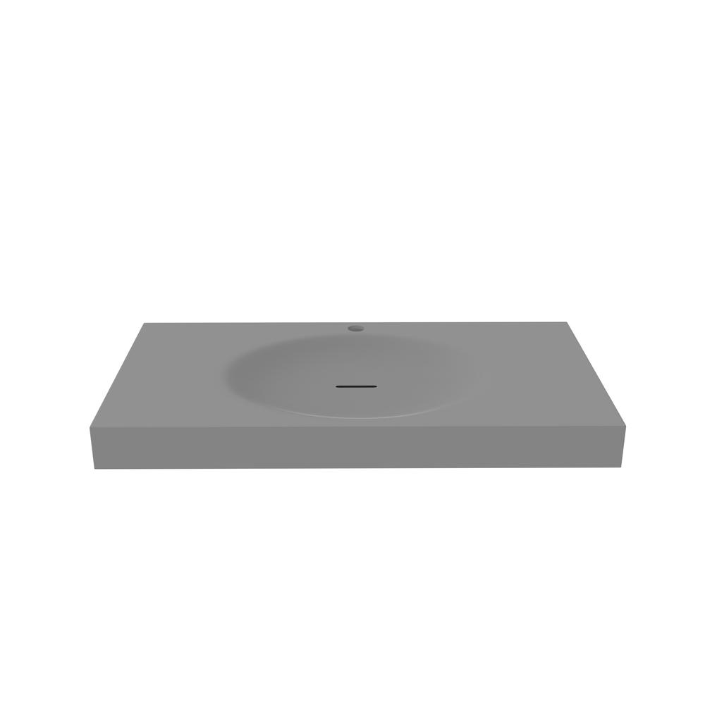 Thin Wall Mount Shallow Basin Single Bathroom Sink in Gray. Picture 3