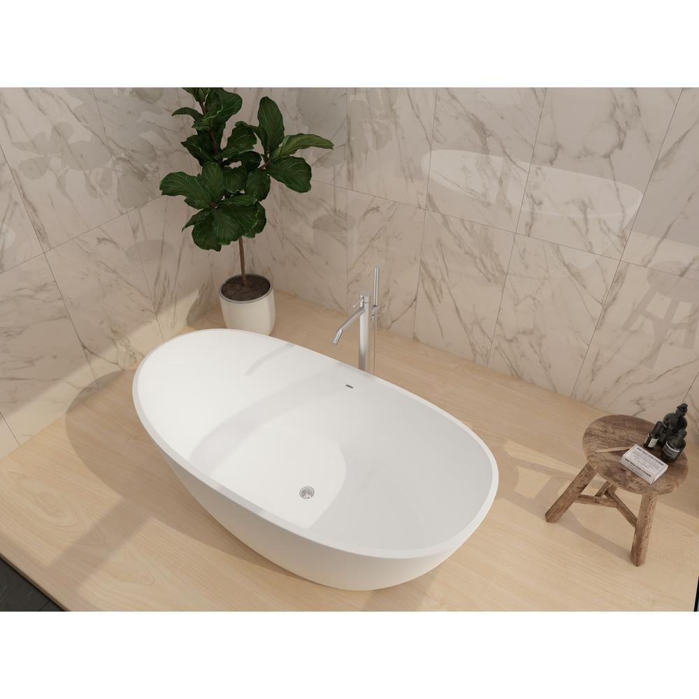 Manhattan 64" Freestanding Solid Surface Soaking Bathtub in White. Picture 5
