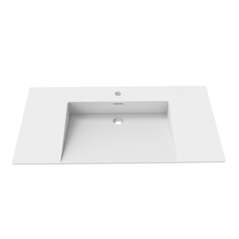 White  Rectangular Wall Mount Single Bathroom Sink with Overflow in White. Picture 1