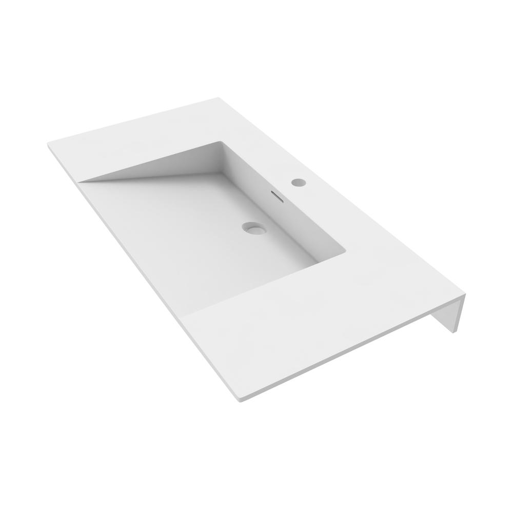 White  Rectangular Wall Mount Single Bathroom Sink with Overflow in White. Picture 3