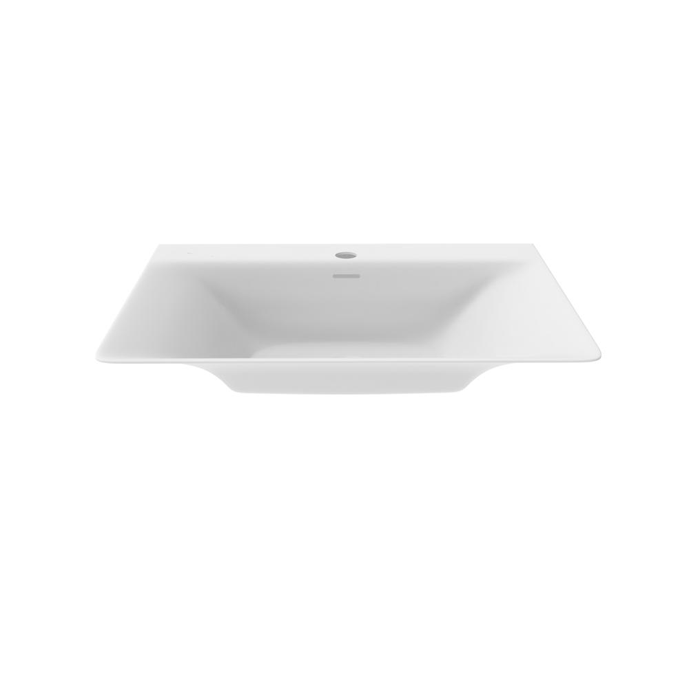 Rectangular Wall Mount Bathroom Sink with Overflow in White. Picture 2