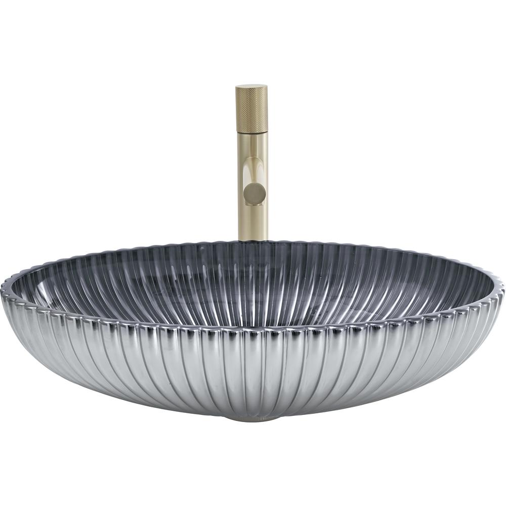 Lucine 21 in. Modern Gray Tempered Glass Crystal Oval Vessel Sink. Picture 3