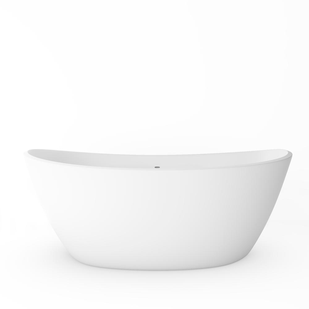 Manhattan 64" Freestanding Solid Surface Soaking Bathtub in White. Picture 1