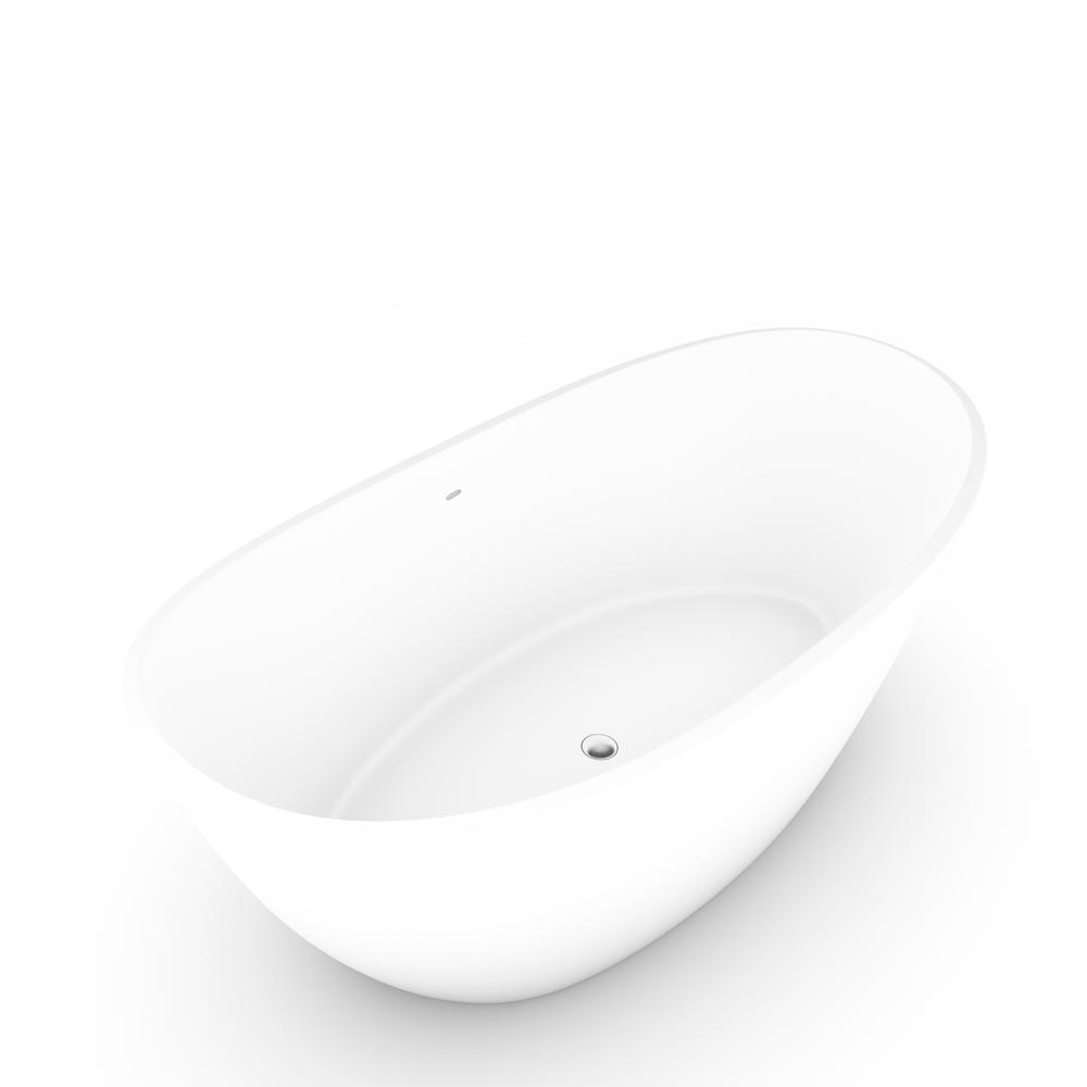 Manhattan 64" Freestanding Solid Surface Soaking Bathtub in White. Picture 2