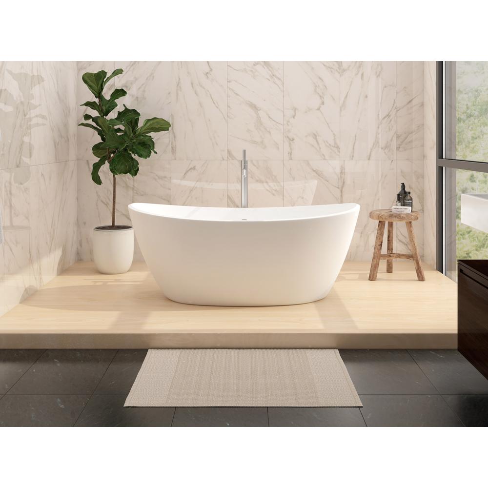 Manhattan 64" Freestanding Solid Surface Soaking Bathtub in White. Picture 3