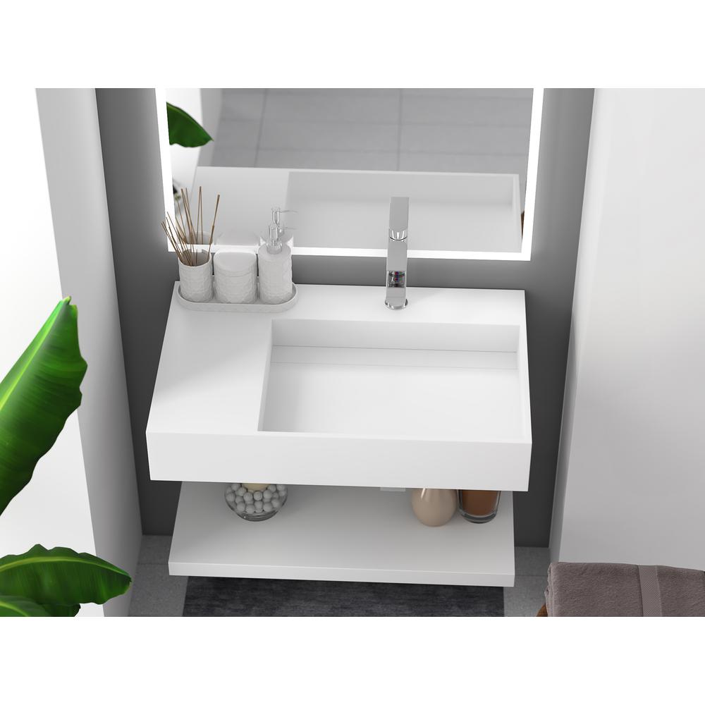 Right Basin Wall-Mounted  Single Bathroom Sink  in White. Picture 6