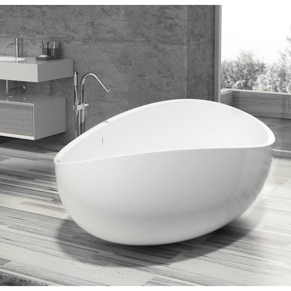 Newport 71" Freestanding Solid Surface Soaking Bathtub in White. Picture 8
