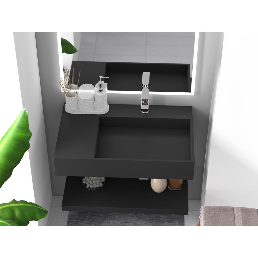 Right Basin Wall-Mounted  Single Bathroom Sink  in Black. Picture 6