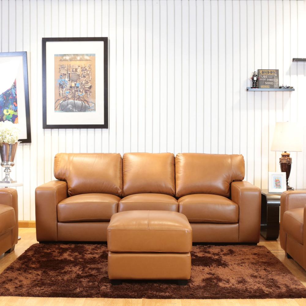 Edea 88 in. Tan Leather Match 3-Seater Sofa. Picture 6