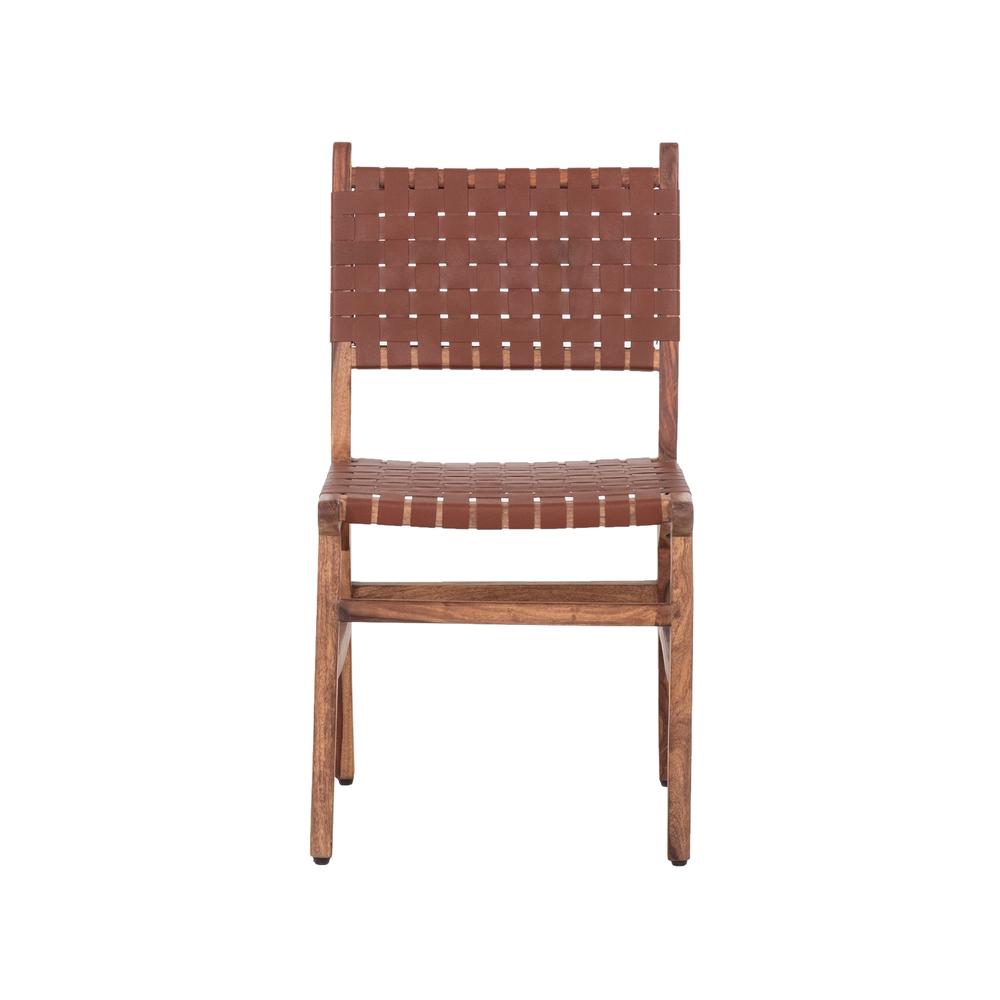 Nimbus Acacia Wood and Leather Dining Chair, Brown (set of 2). Picture 2