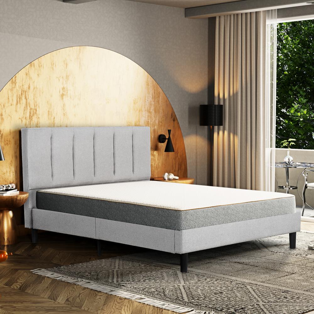 Harper Full Grey Upholstered Tufted Platform Bed. Picture 8