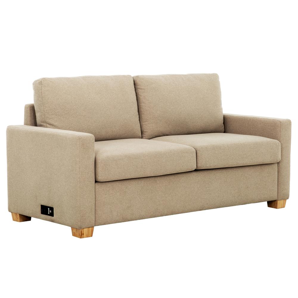 Boris Beige 73 in. Convertible Full Sleeper Sofa with USB Port. Picture 2