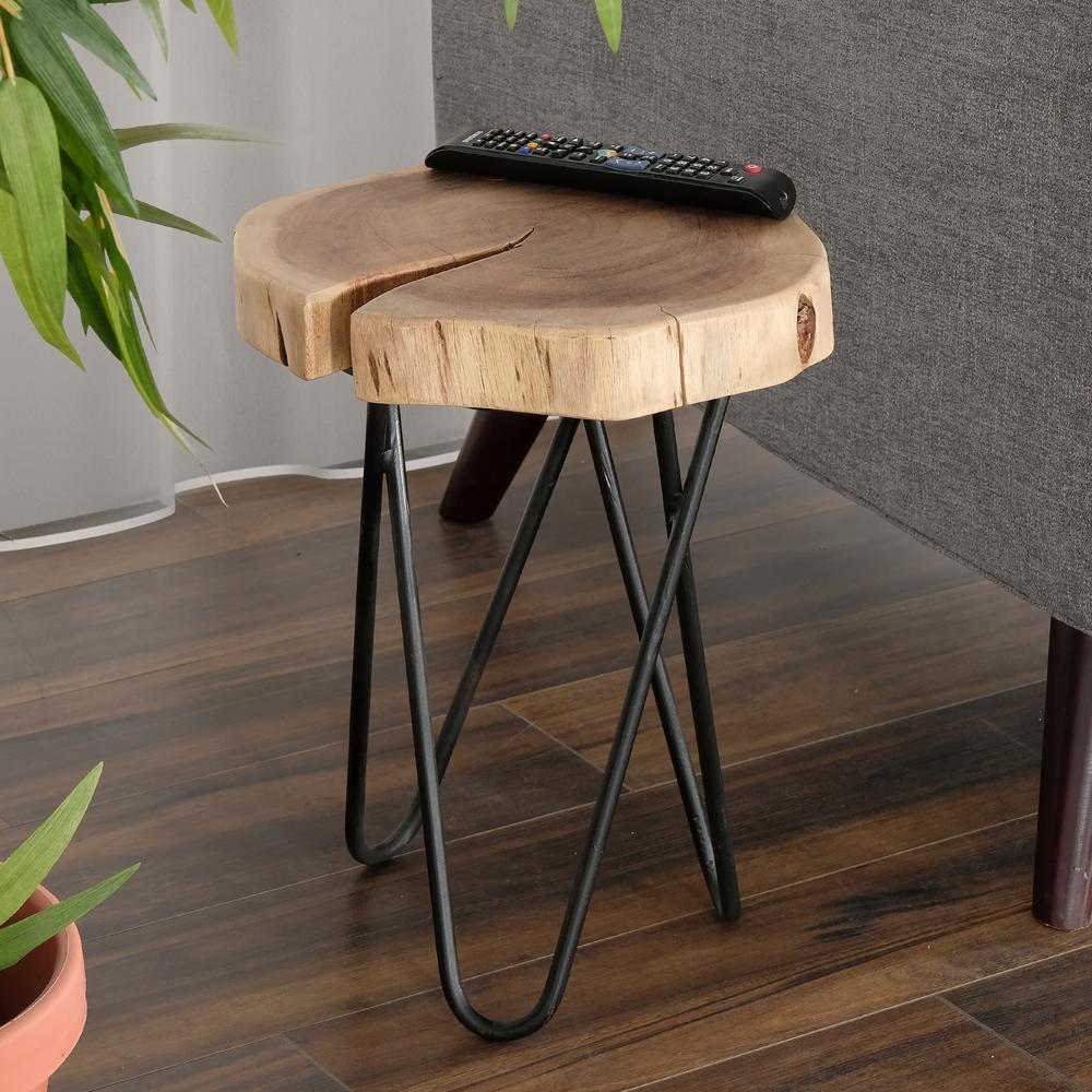 Cascade 12 in. Round Acacia Wood and Metal End Table. Picture 6